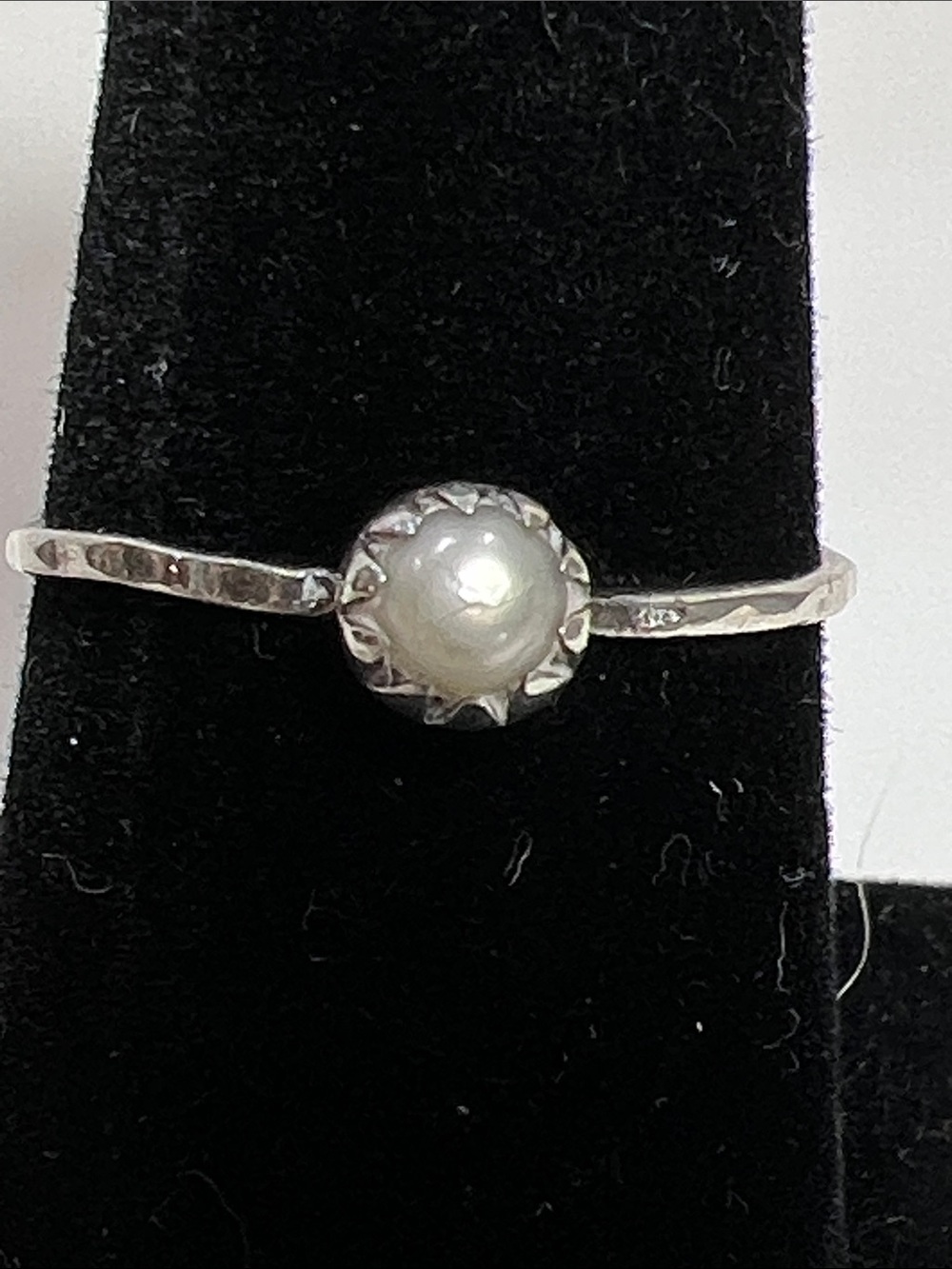 Dainty Pearl Sterling Silver Ring Size 6.5